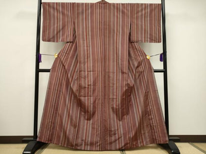 平和屋着物▽上質な紬 単衣 縞 正絹 逸品 CAAV3722dy