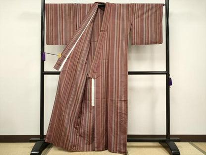 平和屋着物▽上質な紬 単衣 縞 正絹 逸品 CAAV3722dy