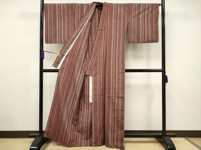 平和屋着物▽上質な紬 単衣 縞 正絹 逸品 CAAV3722dy