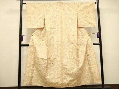 平和屋着物▽上質な紬 単衣 麻の葉文様 正絹 逸品 CAAV3723dy