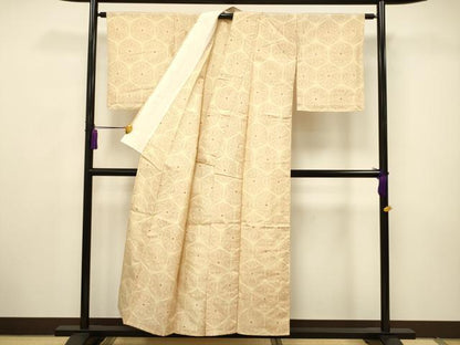 平和屋着物▽上質な紬 単衣 麻の葉文様 正絹 逸品 CAAV3723dy