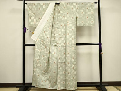 平和屋着物▽上質な紬 単衣 吉祥文 正絹 逸品 CAAV3725dy