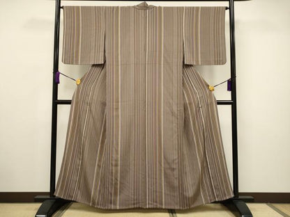平和屋着物▽上質な小紋 単衣 縞 正絹 逸品 CAAV3728dy