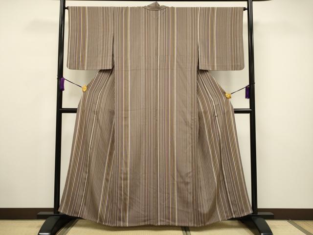 平和屋着物▽上質な小紋 単衣 縞 正絹 逸品 CAAV3728dy
