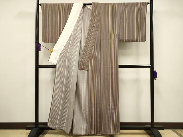 平和屋着物▽上質な小紋 単衣 縞 正絹 逸品 CAAV3728dy