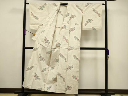 平和屋着物▽上質な紬 単衣 草花文 正絹 逸品 CAAV3736dy