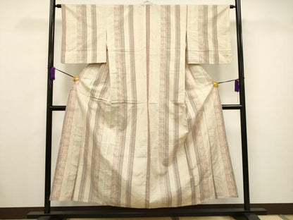 平和屋着物▽上質な紬 単衣 縞 正絹 逸品 CAAV3737dy