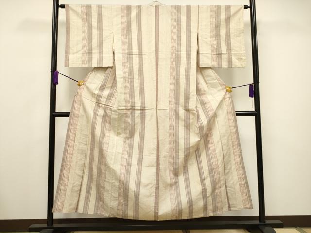 平和屋着物▽上質な紬 単衣 縞 正絹 逸品 CAAV3737dy