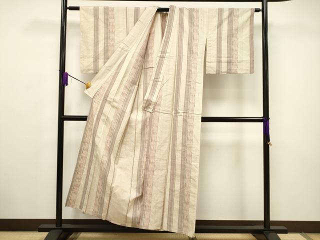 平和屋着物▽上質な紬 単衣 縞 正絹 逸品 CAAV3737dy