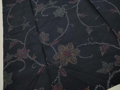 平和屋着物▽上質な紬 単衣 花唐草文 正絹 逸品 CAAV3738dy