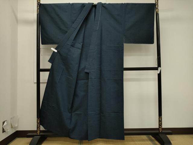 平和屋着物▽男性 紬 単衣 アンサンブル 濃紺地 キングサイズ 正絹 逸品 CAAV3747dy