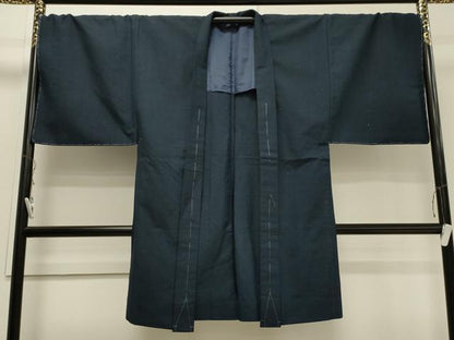 平和屋着物▽男性 紬 単衣 アンサンブル 濃紺地 キングサイズ 正絹 逸品 CAAV3747dy