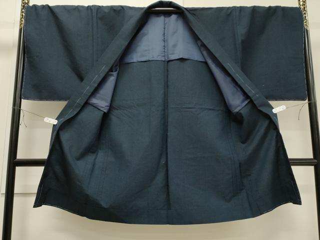 平和屋着物▽男性 紬 単衣 アンサンブル 濃紺地 キングサイズ 正絹 逸品 CAAV3747dy