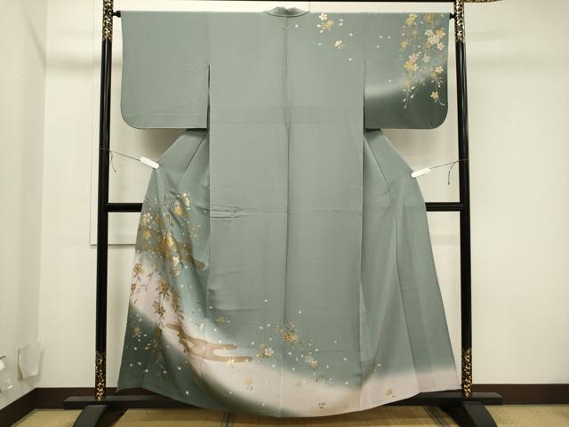 平和屋着物▽訪問着 単衣 工霞枝垂れ桜文 暈し染め 金銀彩 正絹 逸品 CAAV3748dy