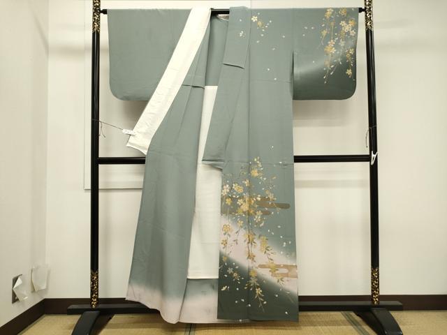 平和屋着物▽訪問着 単衣 工霞枝垂れ桜文 暈し染め 金銀彩 正絹 逸品 CAAV3748dy