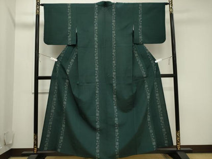 平和屋着物▽本塩沢　単衣　草花間道　正絹　逸品　CAAV3755dy