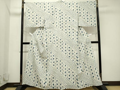 平和屋着物▽小紋 単衣 絞り 斜線文 洗える着物 CAAV3756dy