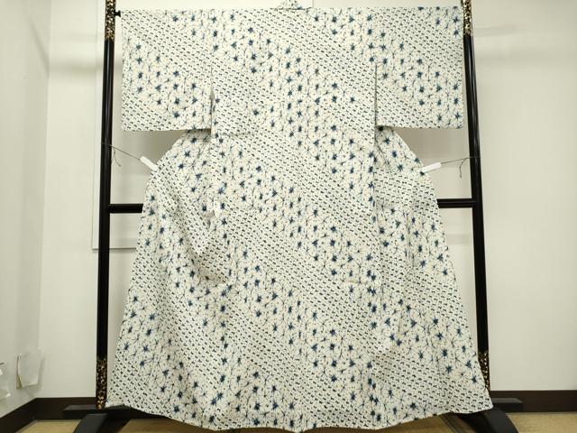 平和屋着物▽小紋 単衣 絞り 斜線文 洗える着物 CAAV3756dy