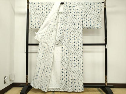 平和屋着物▽小紋 単衣 絞り 斜線文 洗える着物 CAAV3756dy
