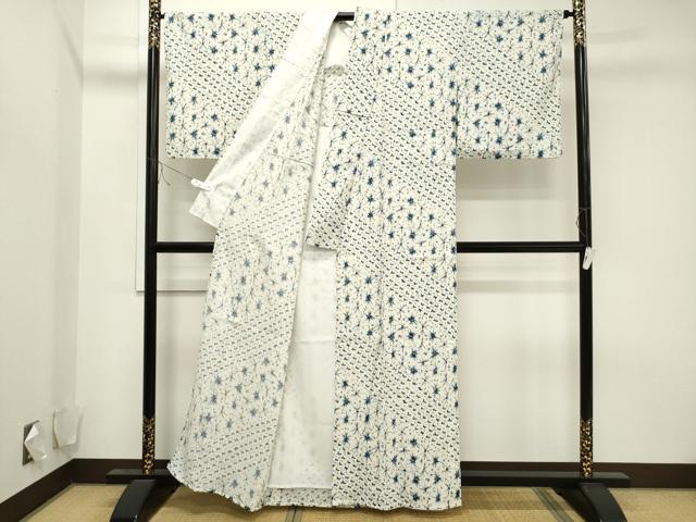 平和屋着物▽小紋 単衣 絞り 斜線文 洗える着物 CAAV3756dy