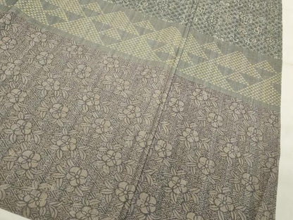 平和屋着物▽訪問着 単衣 紬地 横段草花文 正絹 逸品 CAAV3760dy