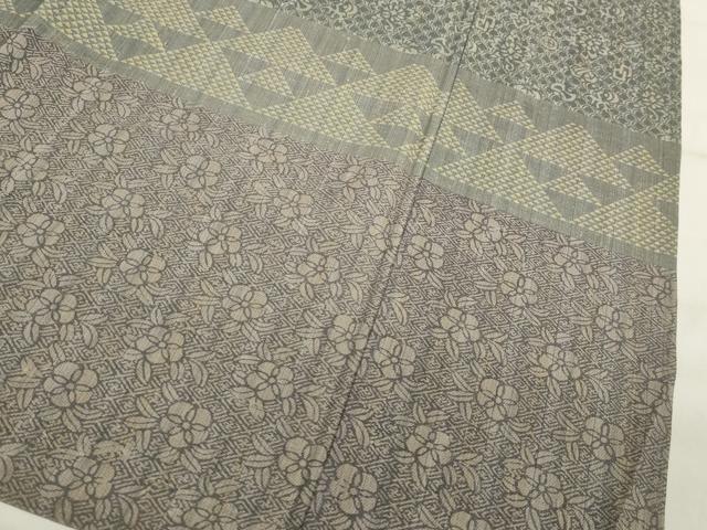 平和屋着物▽訪問着 単衣 紬地 横段草花文 正絹 逸品 CAAV3760dy