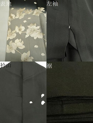 平和屋着物▽訪問着 単衣 総刺繍 枝花文 暈し染め 黒地 ますいわ屋扱い 正絹 逸品 CAAV3762dy