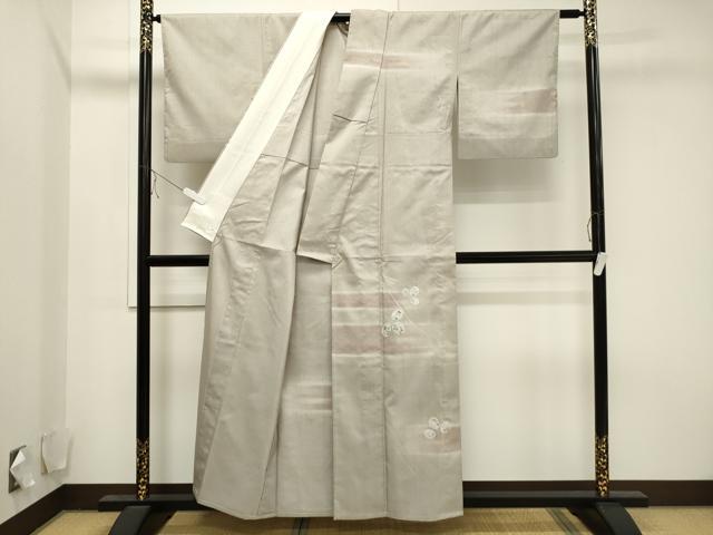平和屋着物▽訪問着 単衣 紬地 刺繍 草花丸文 金彩 正絹 逸品 CAAV3763dy