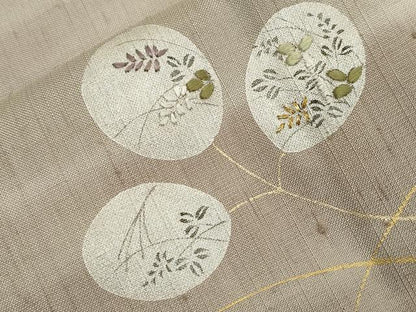平和屋着物▽訪問着 単衣 紬地 刺繍 草花丸文 金彩 正絹 逸品 CAAV3763dy