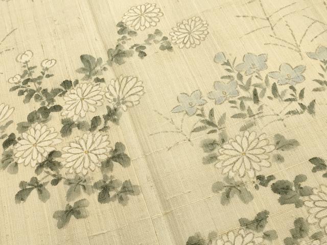 平和屋着物▽訪問着 単衣 生紬 手描き 草花文 正絹 逸品 CAAV3764dy