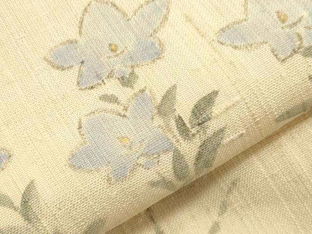平和屋着物▽訪問着 単衣 生紬 手描き 草花文 正絹 逸品 CAAV3764dy