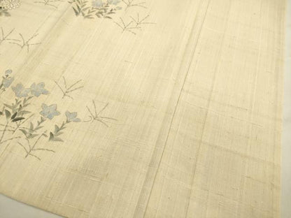 平和屋着物▽訪問着 単衣 生紬 手描き 草花文 正絹 逸品 CAAV3764dy