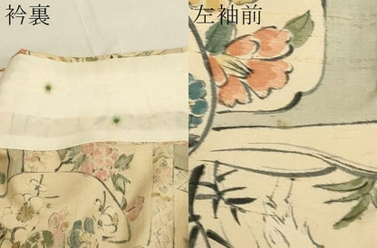 平和屋着物▽上質な小紋 単衣 紬地 手描き 花鳥文 正絹 逸品 CAAV3769dy