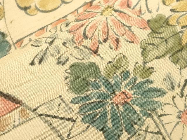 平和屋着物▽上質な小紋 単衣 紬地 手描き 花鳥文 正絹 逸品 CAAV3769dy