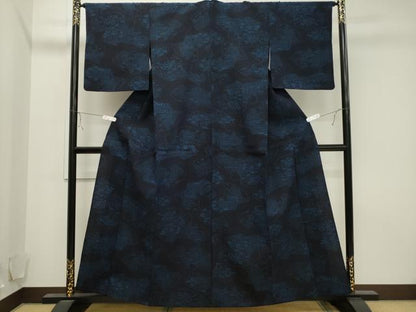 平和屋着物▽上質な紬 単衣 地紙風景文 正絹 逸品 CAAV3771dy