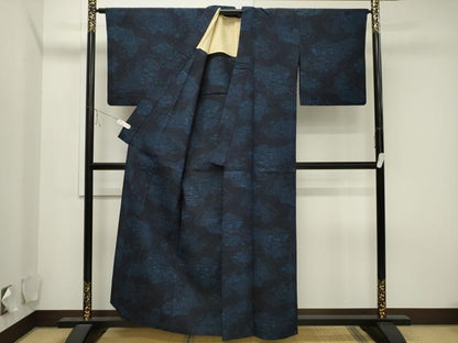 平和屋着物▽上質な紬 単衣 地紙風景文 正絹 逸品 CAAV3771dy