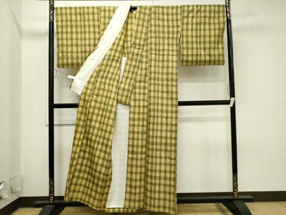 平和屋着物▽上質な紬　単衣　杢目絞り　杢目文　正絹　逸品　CAAV3772dy