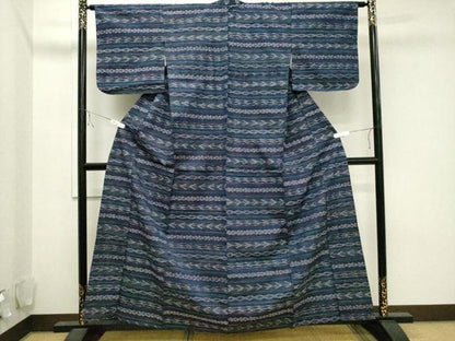 平和屋着物▽上質な紬 単衣 横段吉祥文 正絹 逸品 未使用 CAAV3773dy