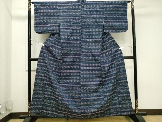 平和屋着物▽上質な紬 単衣 横段吉祥文 正絹 逸品 未使用 CAAV3773dy