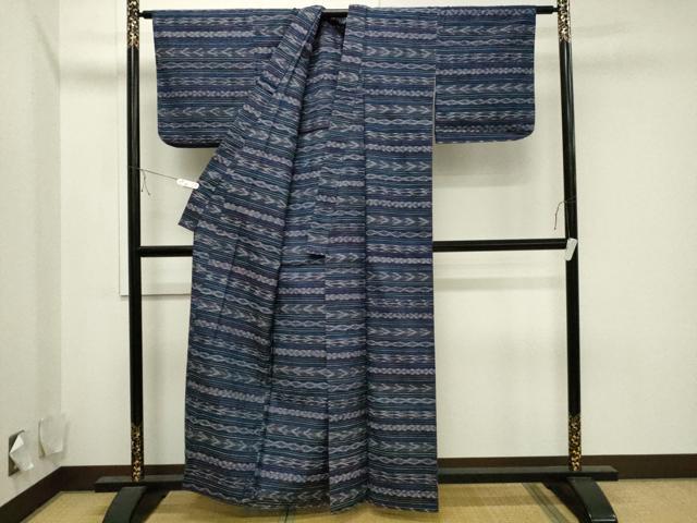 平和屋着物▽上質な紬 単衣 横段吉祥文 正絹 逸品 未使用 CAAV3773dy