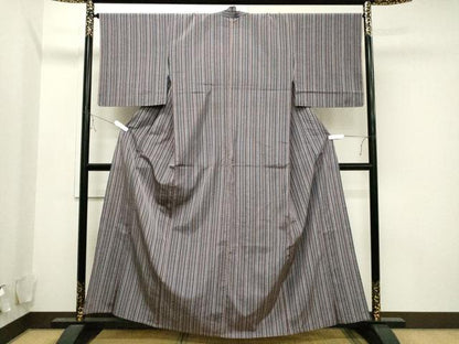 平和屋着物▽上質な紬 単衣 縞 正絹 逸品 CAAV3774dy