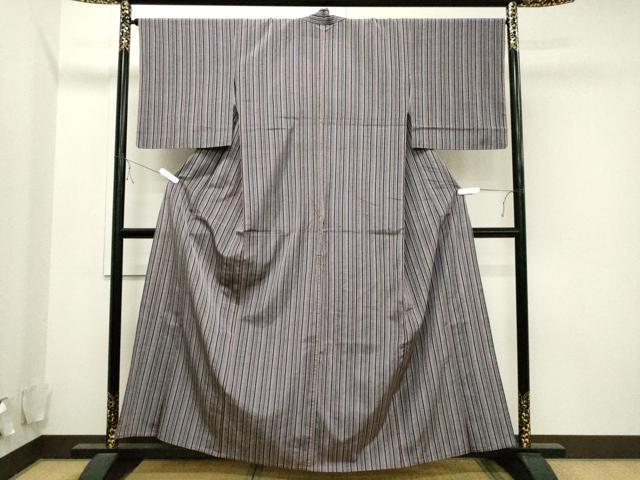 平和屋着物▽上質な紬 単衣 縞 正絹 逸品 CAAV3774dy