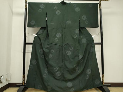 平和屋着物▽結城紬 単衣 120亀甲 草花丸文 正絹 逸品 CAAV3777dy