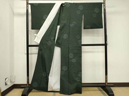 平和屋着物▽結城紬 単衣 120亀甲 草花丸文 正絹 逸品 CAAV3777dy