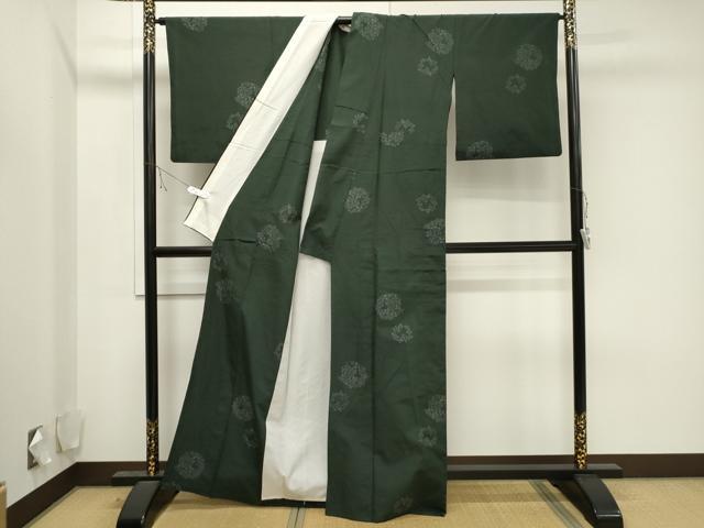 平和屋着物▽結城紬 単衣 120亀甲 草花丸文 正絹 逸品 CAAV3777dy