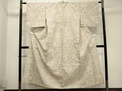 平和屋着物▽上質な紬 単衣 笹花文 正絹 逸品 CAAV3781dy