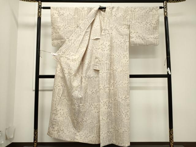 平和屋着物▽上質な紬 単衣 笹花文 正絹 逸品 CAAV3781dy