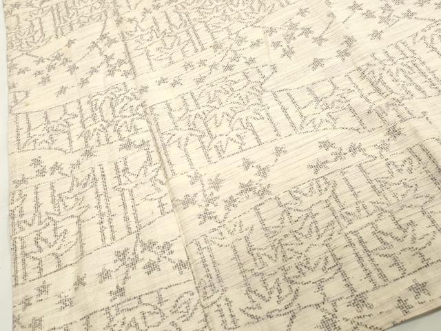 平和屋着物▽上質な紬 単衣 笹花文 正絹 逸品 CAAV3781dy