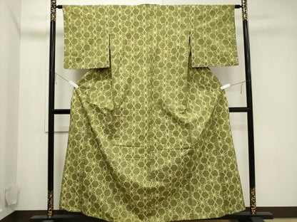 平和屋着物▽上質な紬 単衣 麻の葉文様 正絹 逸品 CAAV3782dy