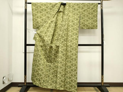 平和屋着物▽上質な紬 単衣 麻の葉文様 正絹 逸品 CAAV3782dy